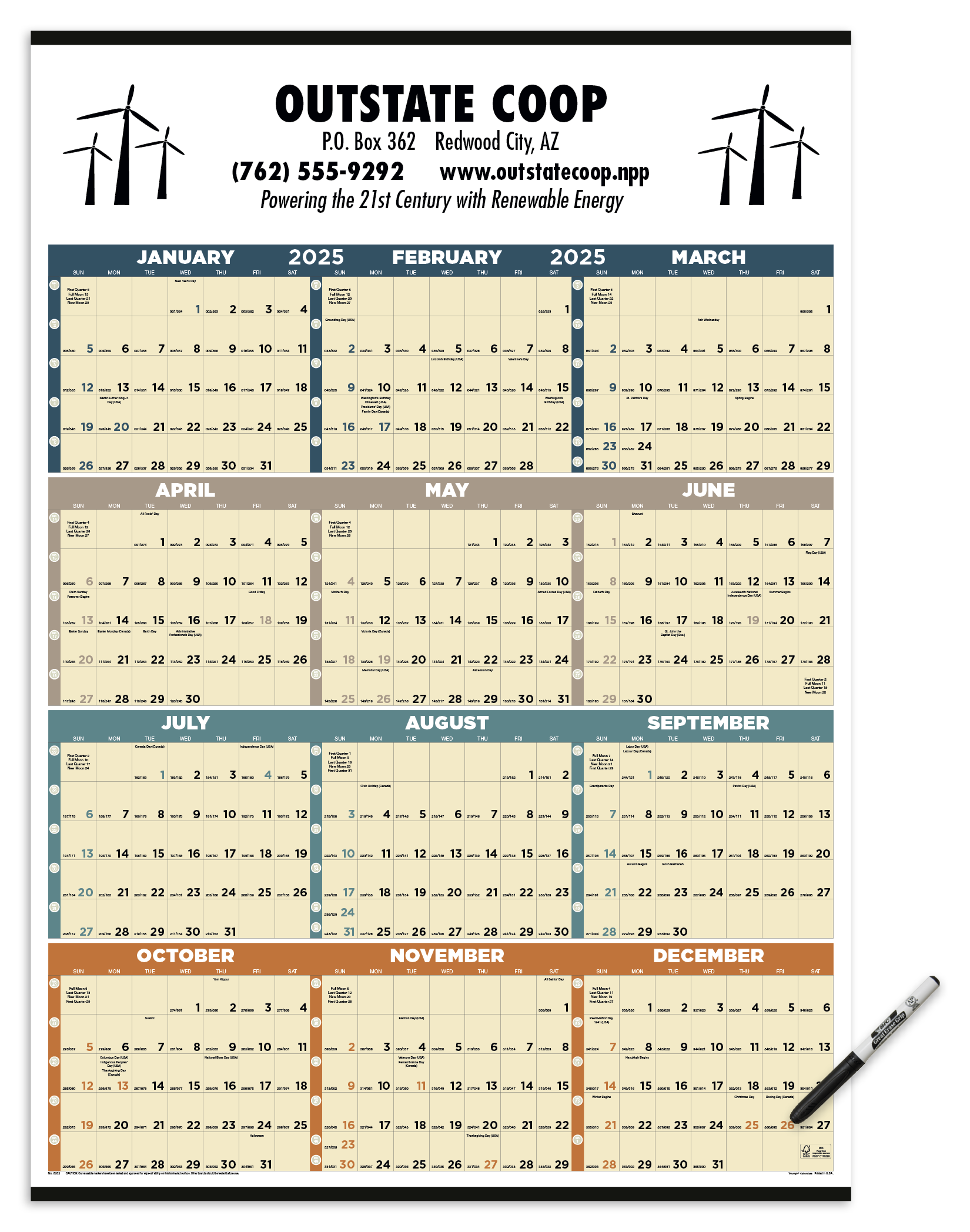 Custom Imprinted Laminated Span-A-Year Calendar