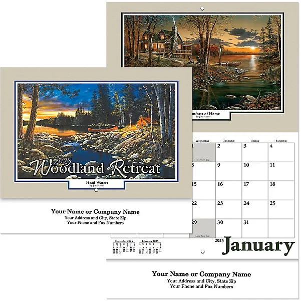 Custom Imprinted Calendar - Woodland Retreat Stapled #3083