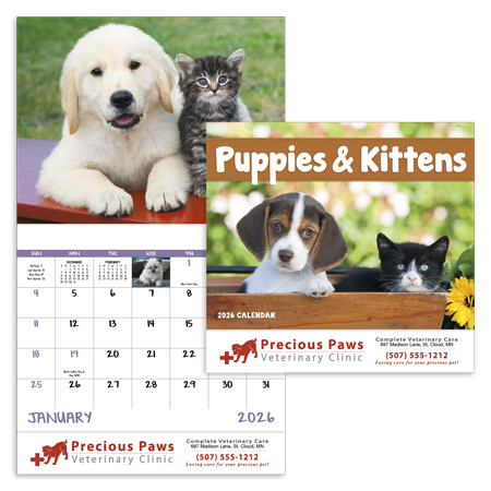 Custom Imprinted Calendar - Puppies & Kittens #7207 Custom Imprinted Calendar - Puppies & Kittens #7207