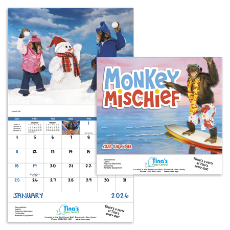 Custom Imprinted Calendar - Monkey Mischief #7233 Custom Imprinted Calendar - Monkey Mischief #7233