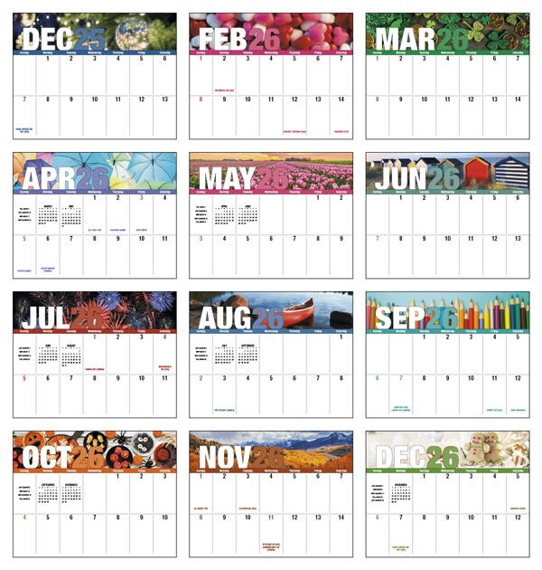 Click to Enlarge Monthly Images- Seasonal Expressions Big Block #7250 Custom Imprinted Calendar - Seasonal Expressions Big Block #7250