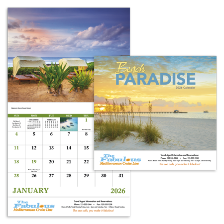 Custom Imprinted Calendar - Beach Paradise #7268 Custom Imprinted Calendar - Beach Paradise #7268
