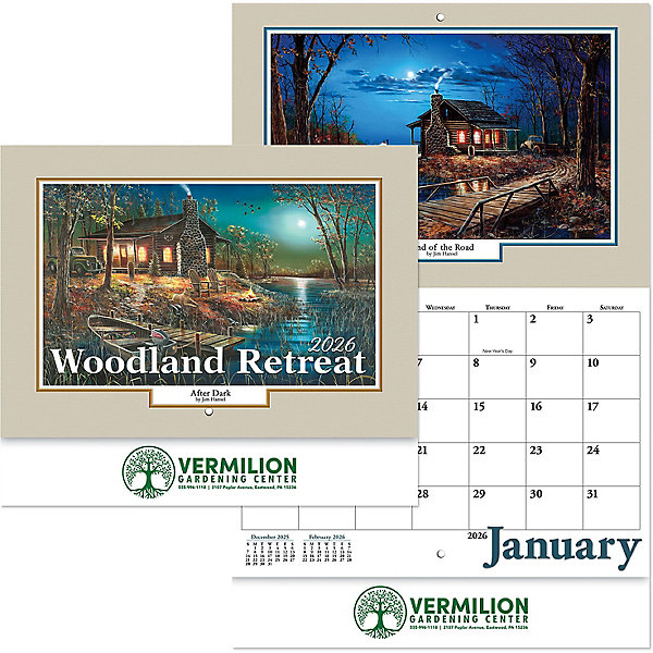 Custom Imprinted Calendar - Woodland Retreat Stapled #3083