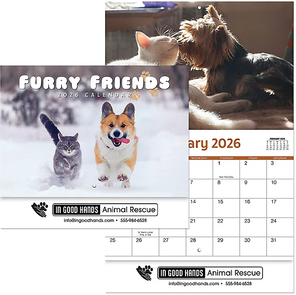Custom Imprinted Calendar - Furry Friends Stapled #3093 Custom Imprinted Calendar - Furry Friends Stapled #3093